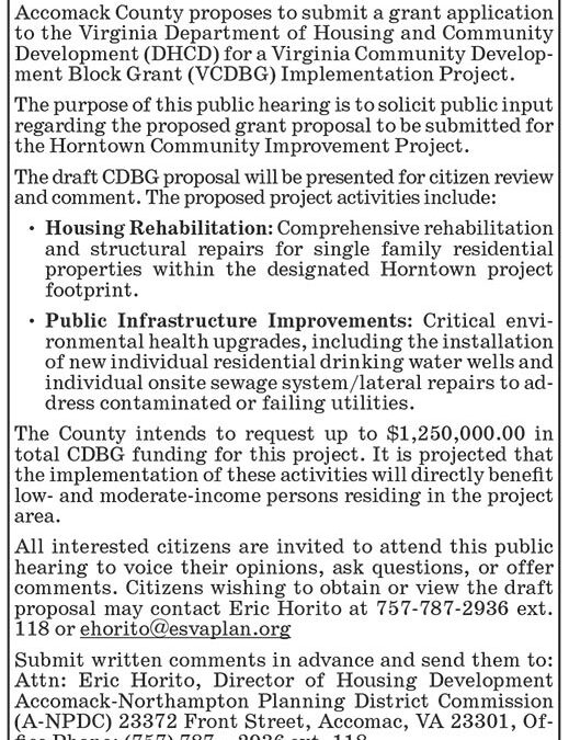 Accomack County BOS, Public Hearing, June 17, VCDBG Implementation Project