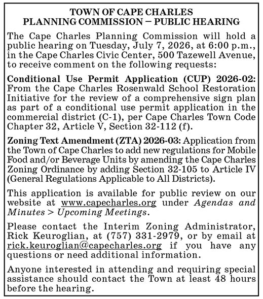 Town of Cape Charles Planning Commission, Public Hearing, July 7