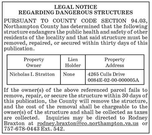 Northampton County, Notice of Dangerous Structures