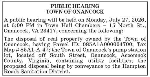Town of Onancock, Public Hearing, July 27