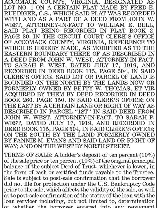 Trustee’s Sale, 8 North St., Sept. 22