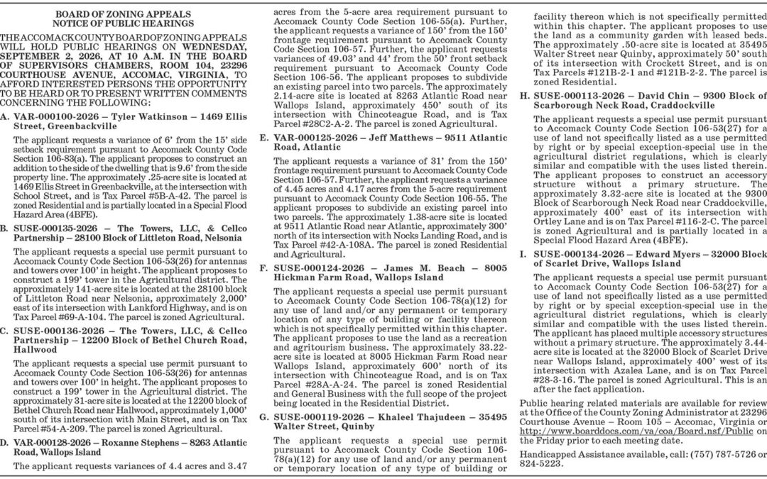Accomack County BZA, Public Hearing, Sept. 2