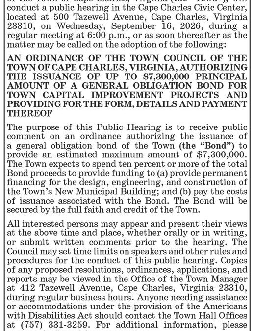 Cape Charles Town Council, Public Hearing, Sept. 16