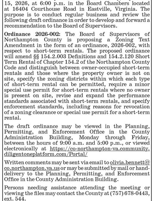 Northampton County Planning Commission, Public Hearing, Sept. 15