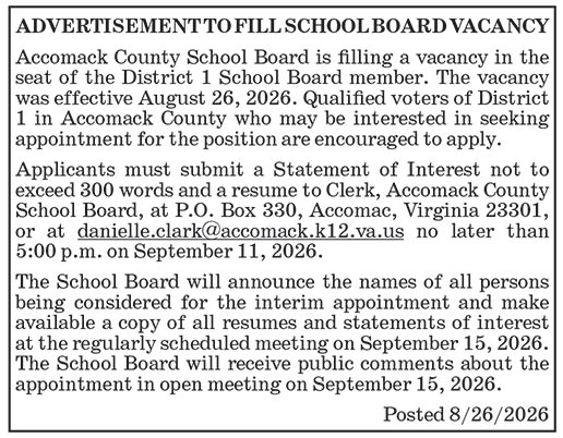 Accomack County School Board Vacancy