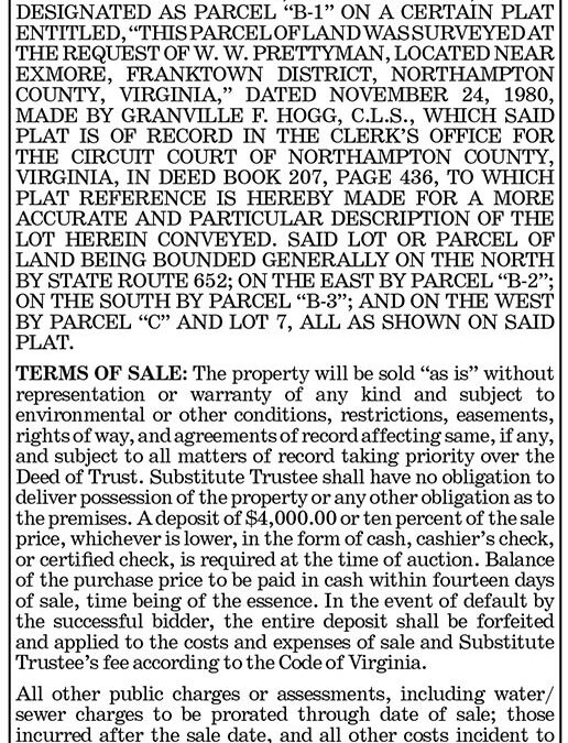 Trustee’s Sale, 3237 Broadwater Road, Sept. 18