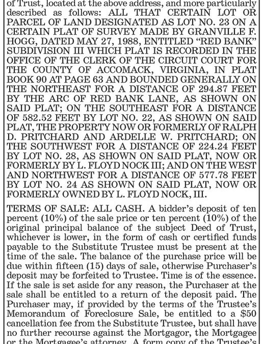 Trustee’s Sale, 16119 Red Bank Lane, Nov. 10