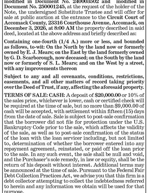 Trustee’s Sale, 2 Parks St., Dec. 3