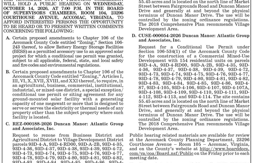 Accomack County Planning Commission, Public Hearing, Oct. 14