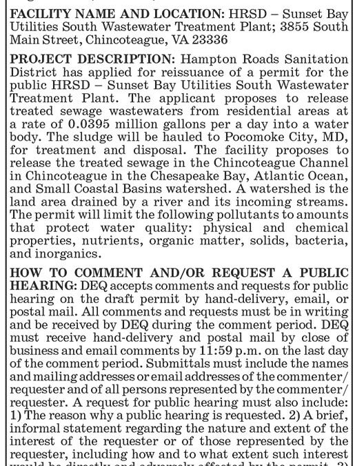 DEQ Water Permit, HRSD, Chincoteague
