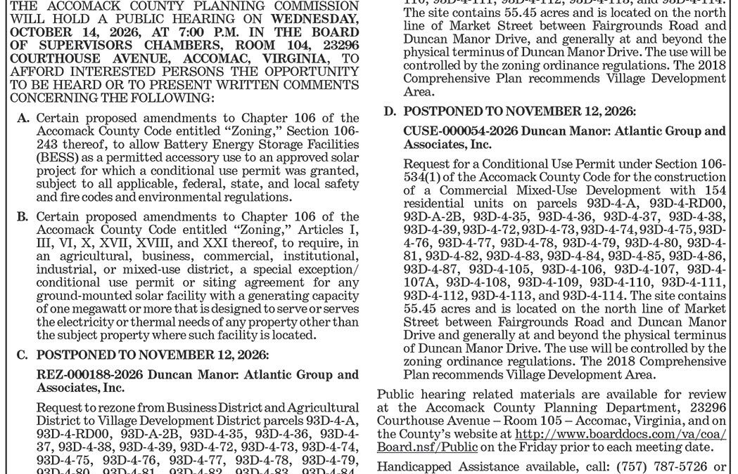 Accomack County Planning Commission, Public Hearing, Oct. 14