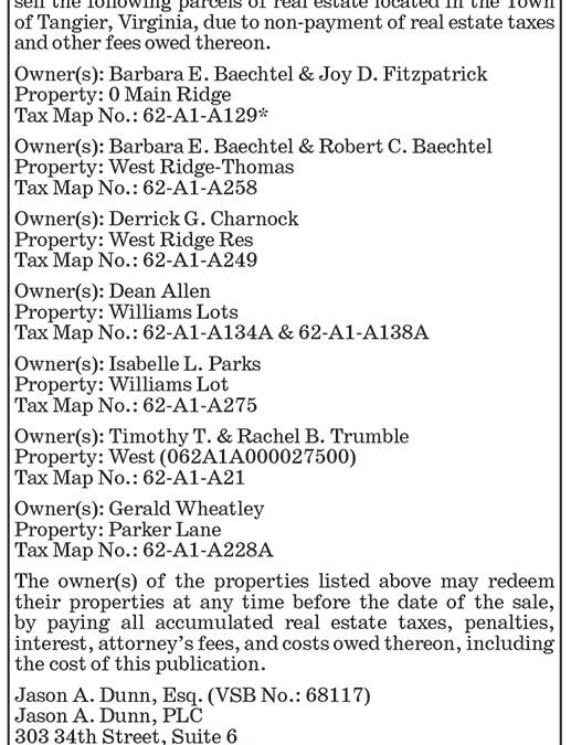Selling Real Estate Parcels on Tangier, Nov. 16